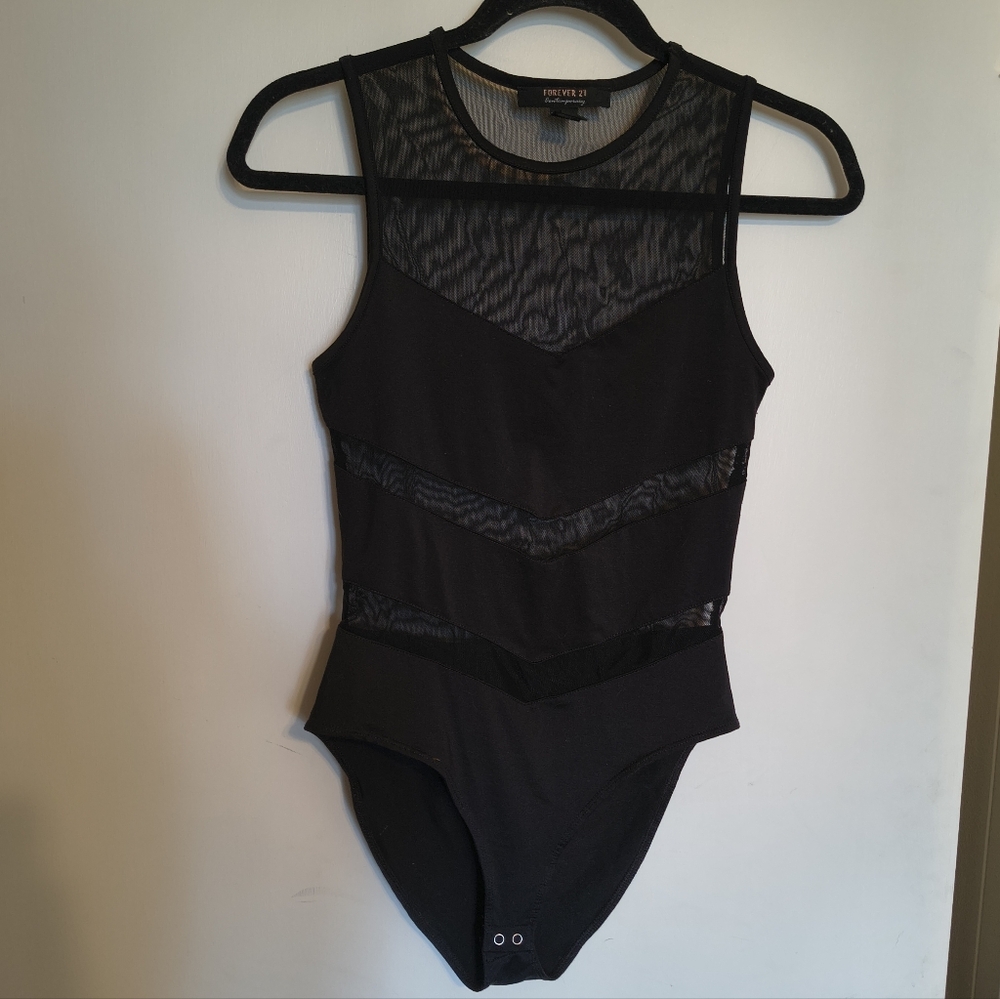 Forever 21 Black Mesh Accent Bodysuit Size Small